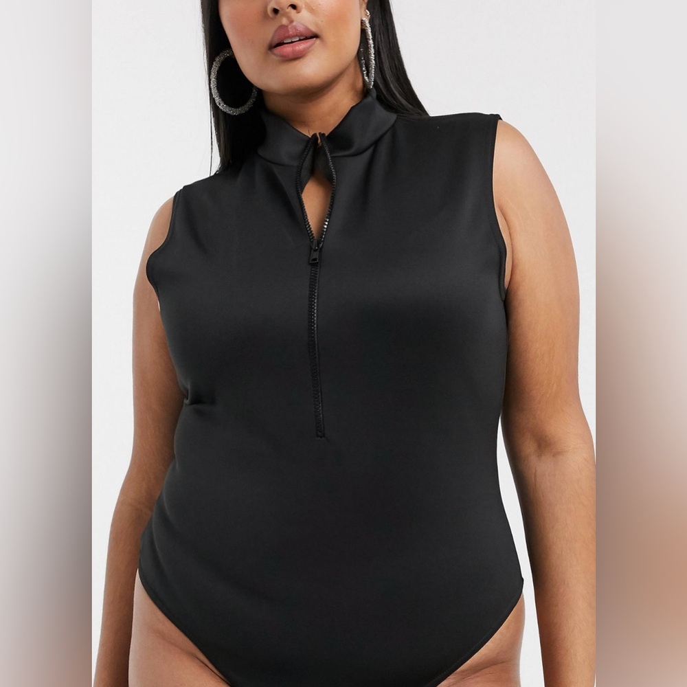 Fashionkilla Plus zip detail bodysuit in black NWT